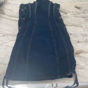 Women's Dark Blue Lace-Up Jeans